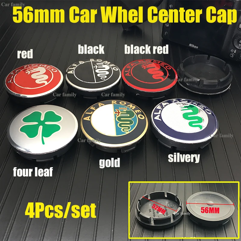 

100% NEW 4Pcs/set Car Logo 6 Colors 56mm 2.2inch Car Wheel Rim Center Cap Covers Wheel Hub Cap ABS/Aluminum For Mito 147 156 159