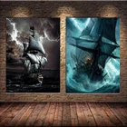 Пиратский корабль в море, черный, синий парусник, холст, живопись, ретро плакаты и принты, сосуды, настенные картины, гостиная, домашний декор