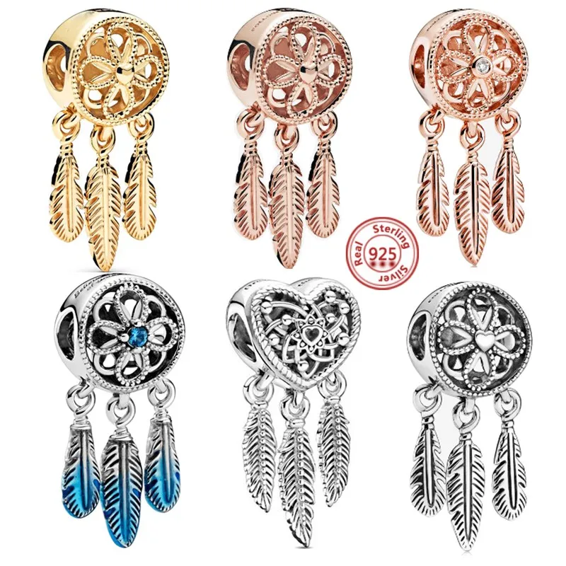 

Женские Подвески «Ловец снов» из серебра 925 пробы с бусинами и тремя перьями для браслета Pandora