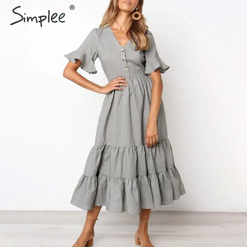 Simplee летнее гофрированное женское платье повседневное приталенное Макси с v