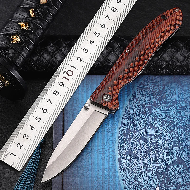 

New Free Shipping Outdoor Combat Tactical Portable Folding Knife Self-defense Survival Camping Wood Handle Fruit Hunting Knives