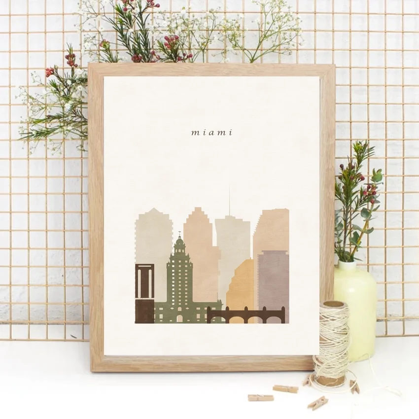 

Карта мира Майами, Карта путешествий, плакат, печать, без рамки, плакат, украшение для офиса