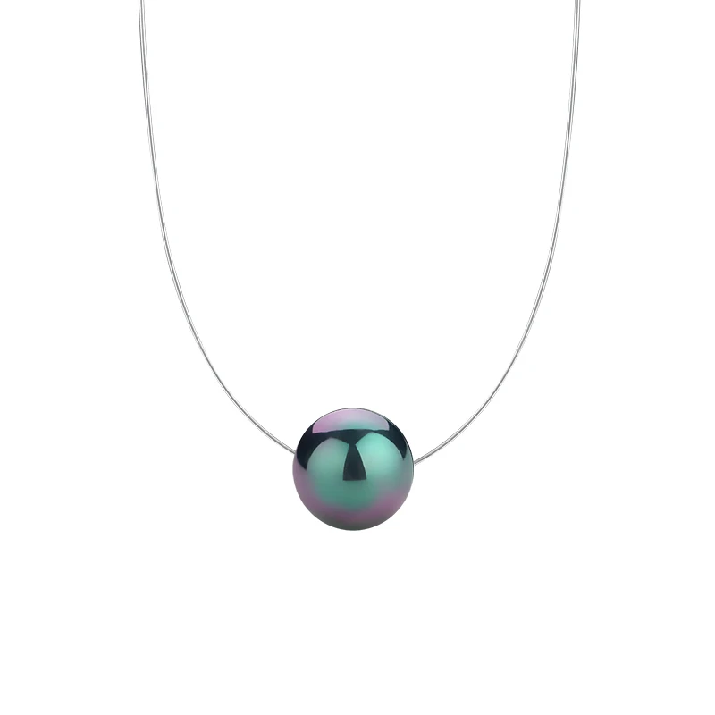Taitian color-10mm JXXGS жемчужное ожерелье для женщин, черная жемчужная подвеска, ожерелье с невидимой жемчужиной на леске, ожерелье - Окраска металла: Taitian color-10mm