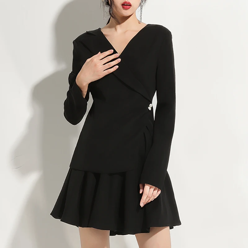 Max Spri женский модный топ с v-образным вырезом и длинными рукавами тонкая мини-юбка