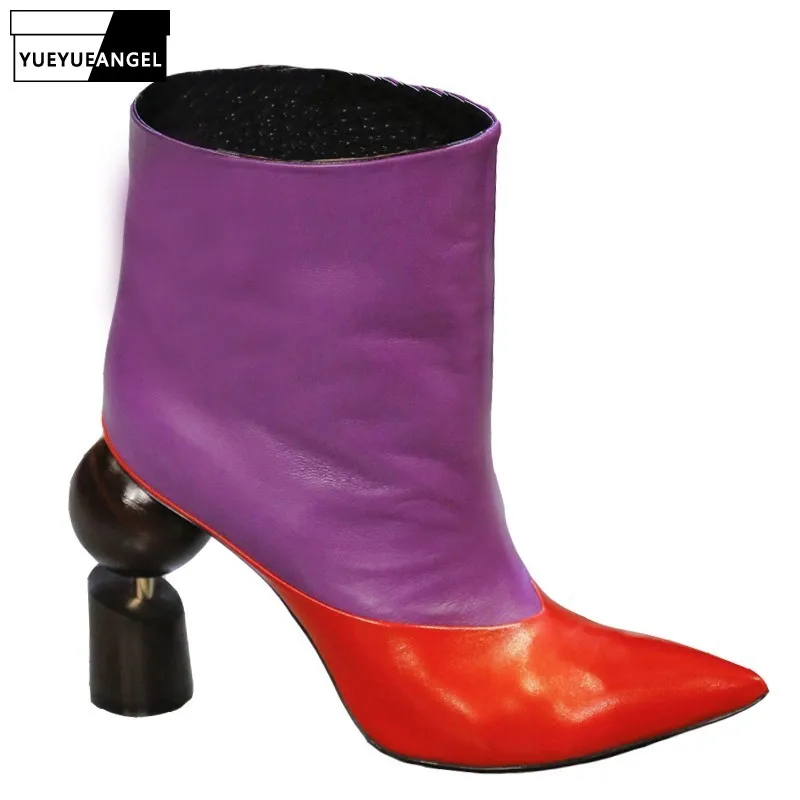 Womens Runway Shoes Sexy Pointed Street Style Strange High Heel Ankle Boots Larger Size Autumn Winter Gold Slip On Chelsea | Обувь