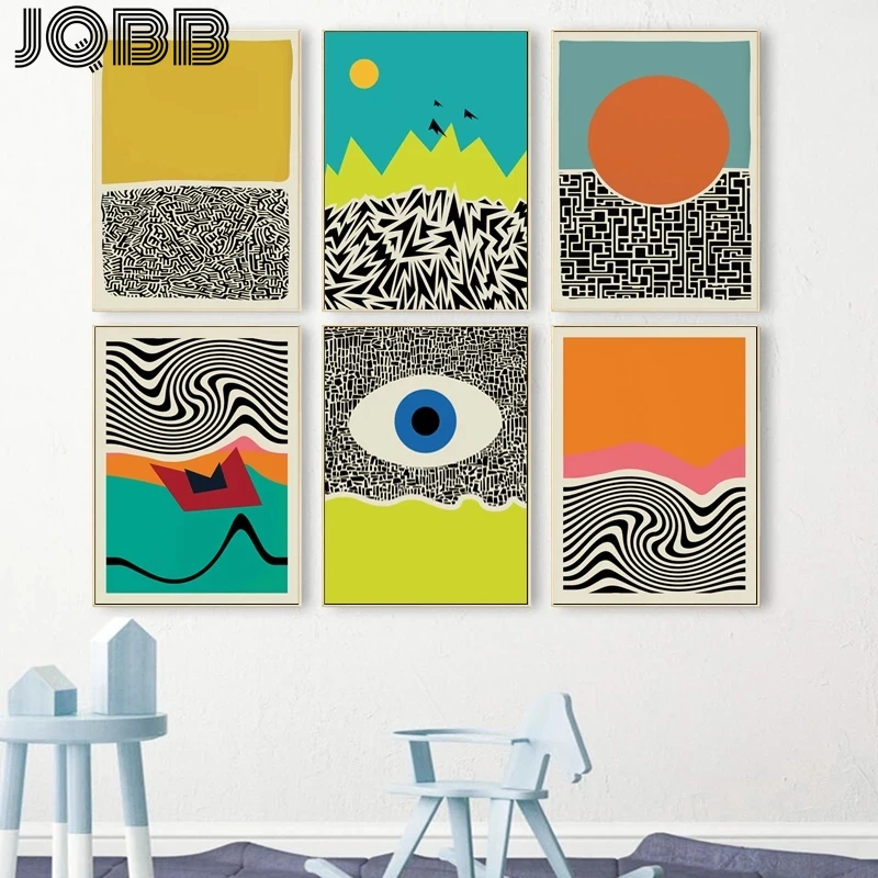 

Mid Century Modern Multicolored Abstract Geometric Wall Art Canvas Painting Picture Poster Print Living Room Interior Home Decor