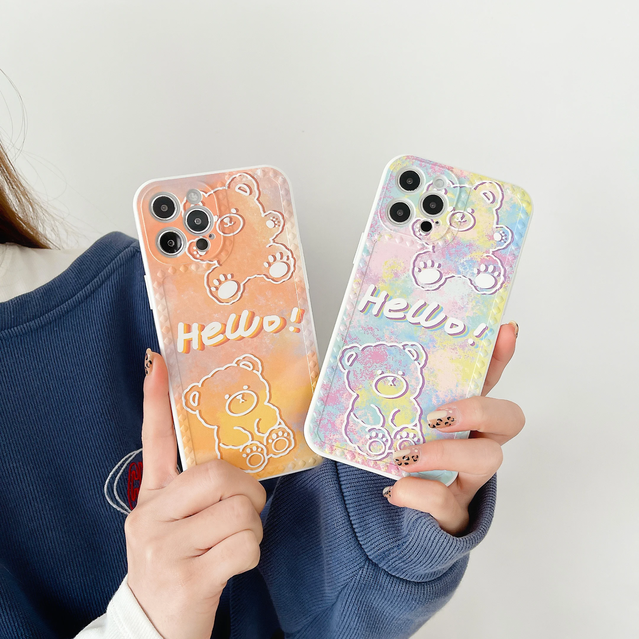 

Straight side colorful bear is suitable for iphone 12 pro mobile phone case 11 7 8 plus X XS Max Xr mini protective case