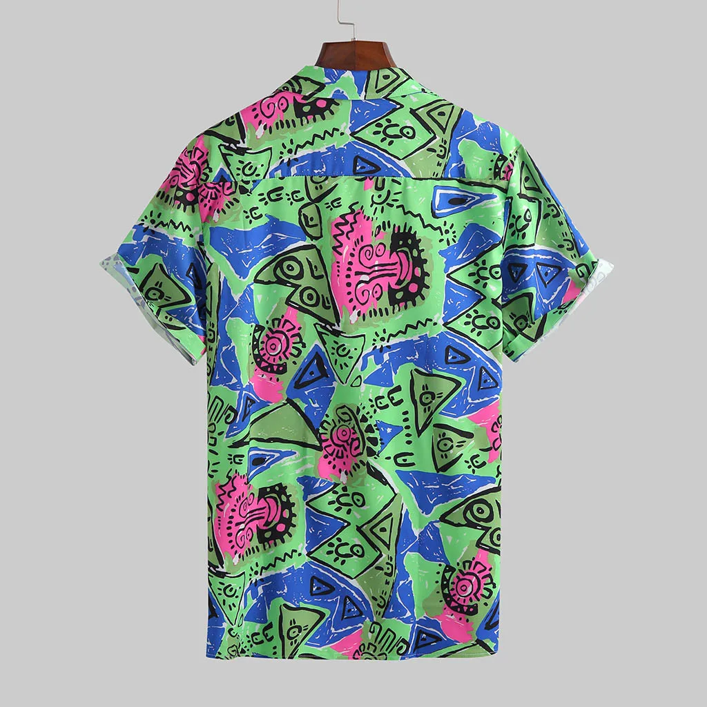 

Men's Plus Size Summer Fashion Shirt Casual Print Short Sleeve Casual Shirts Turn Down Collar Beach Holiday Thin Blouse