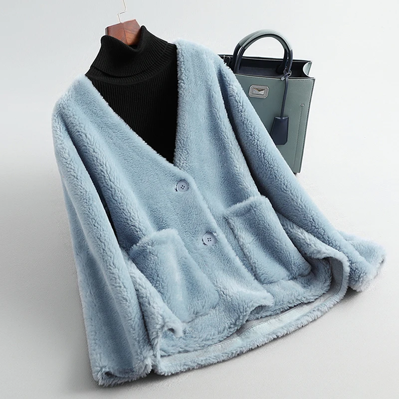 Новый натуральном овечьем меху пальто для женщин на Куртка зимняя верхняя одежда