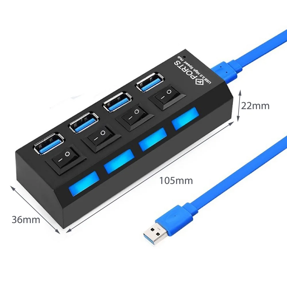 

USB 3.0 HUB with 4 Port Multi USB Splitter with Switch Power Adapter Expander for PC Computer Windows2000 /XP/Win7 /Vista