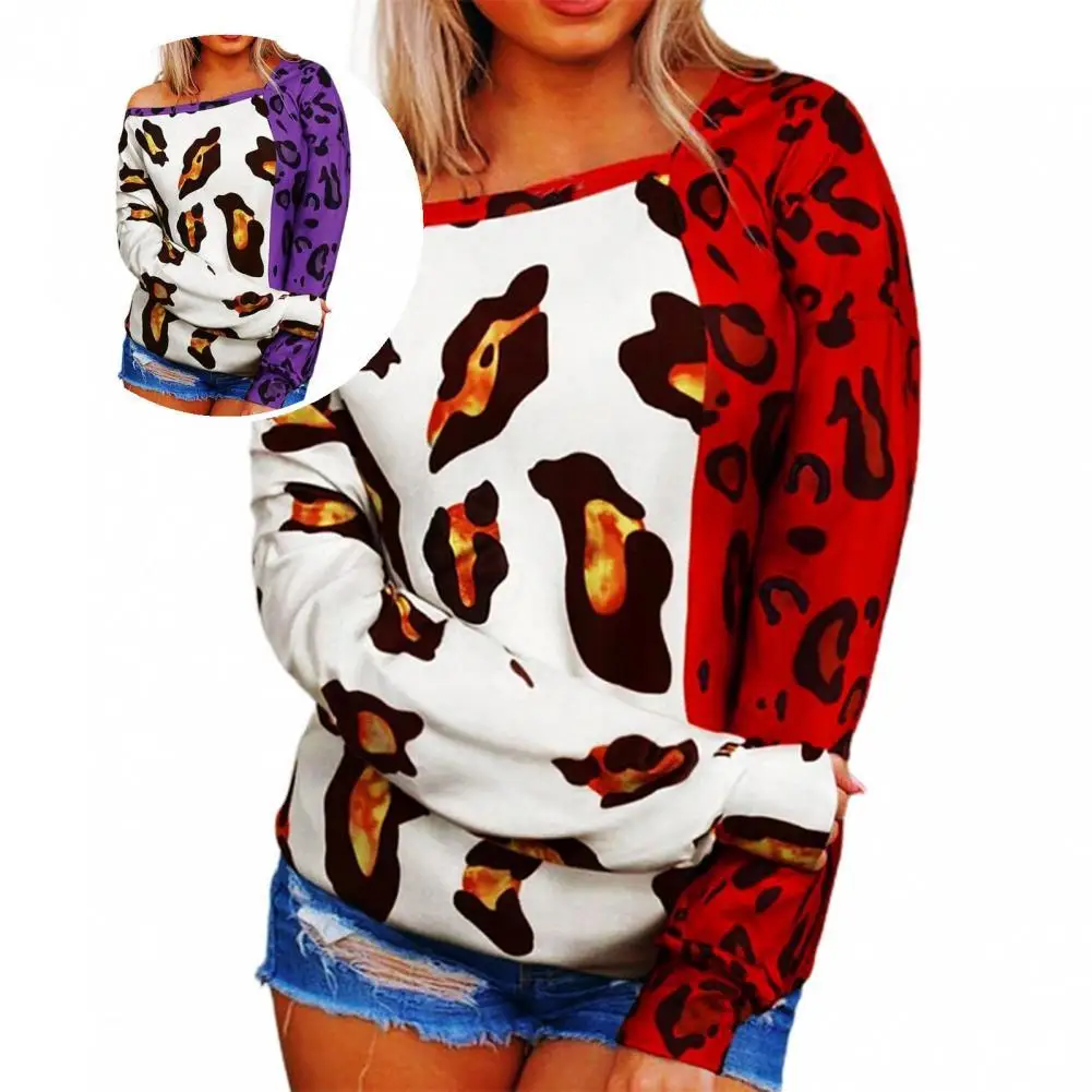 

All Match 5 Colors Women Contrast Stitching Slash Collar Blouse for Outdoor