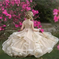 champagne flower girl dresses with sash lace appliques custom made ball gown first communion dresses for girls elegant hot sale