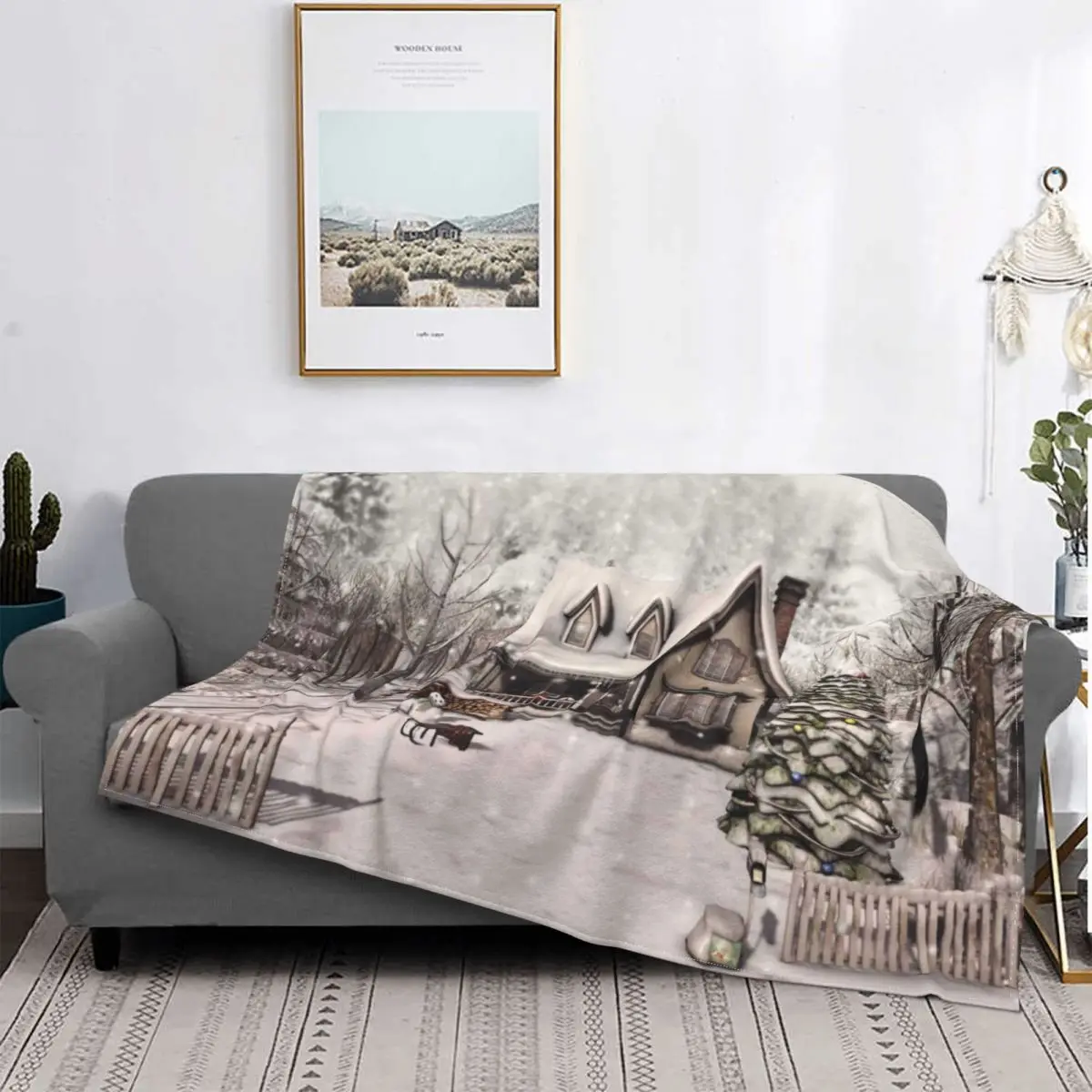 

Christmas Snowman Santa Blanket New Year Printed Stitch Warm Breathable Coral Fleece Throw Blankets For Bedding Bedroom