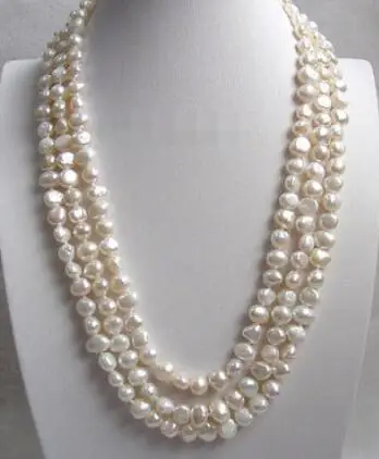 

baroque 3row 8-9mm white freshwater pearls necklace