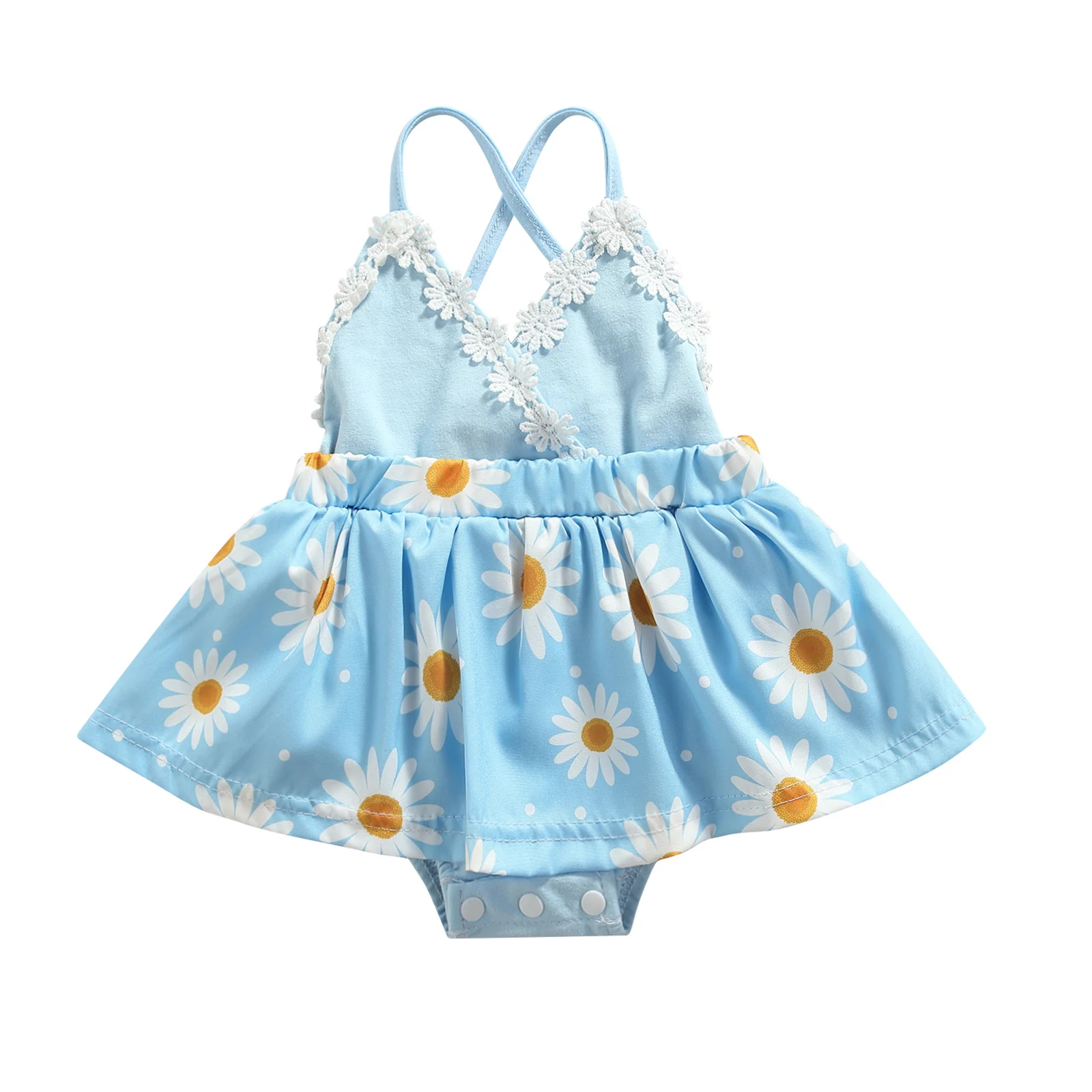 

2021 Toddle Infant Baby Clothes Baby Daisy Print Short Romper, Girls Sleeveless V-neck Backless Jumpsuit for Summer