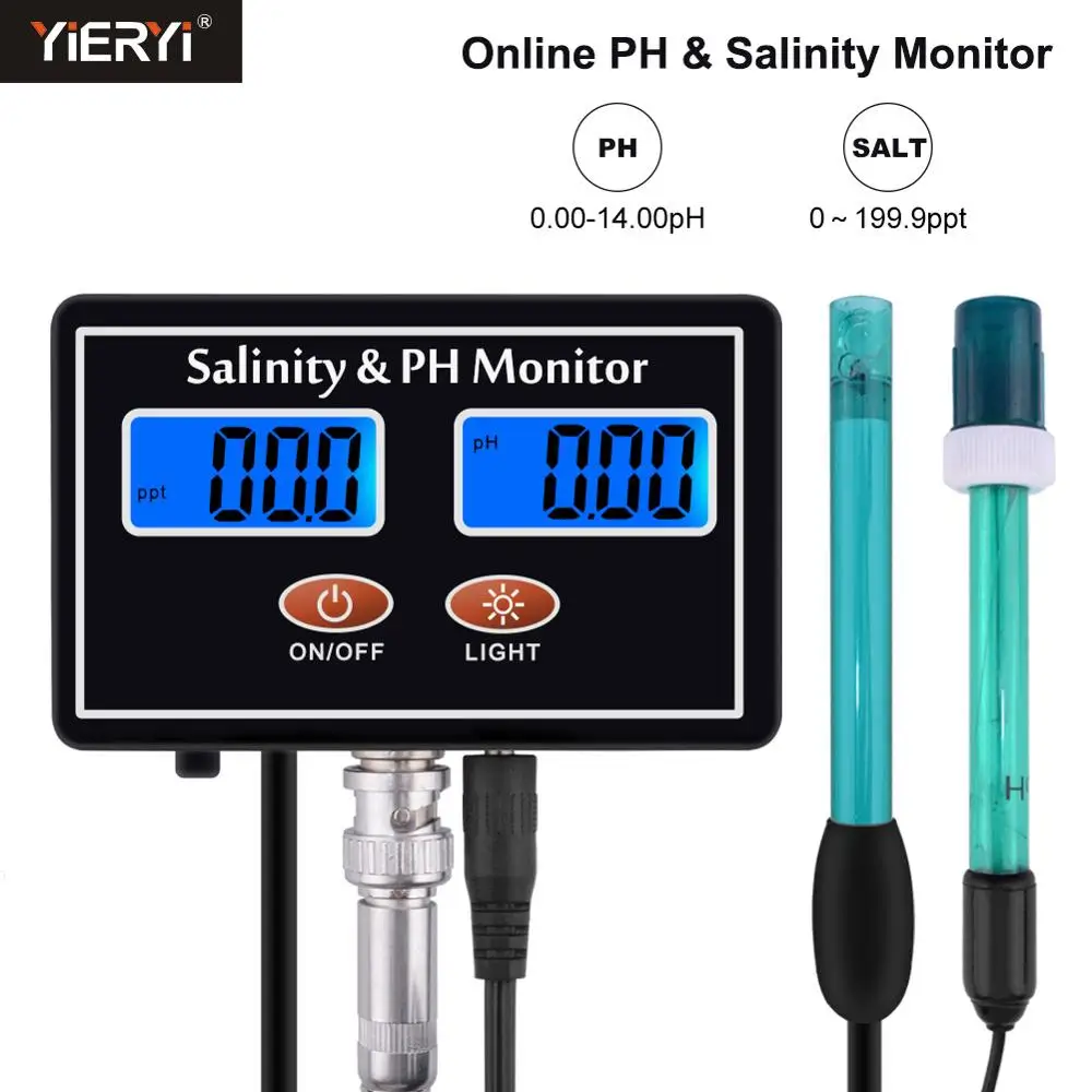 Yieryi Online PH & Salinity Monitor 2 в 1 ph метр и Соленость тестер для аквариума бассейна спа