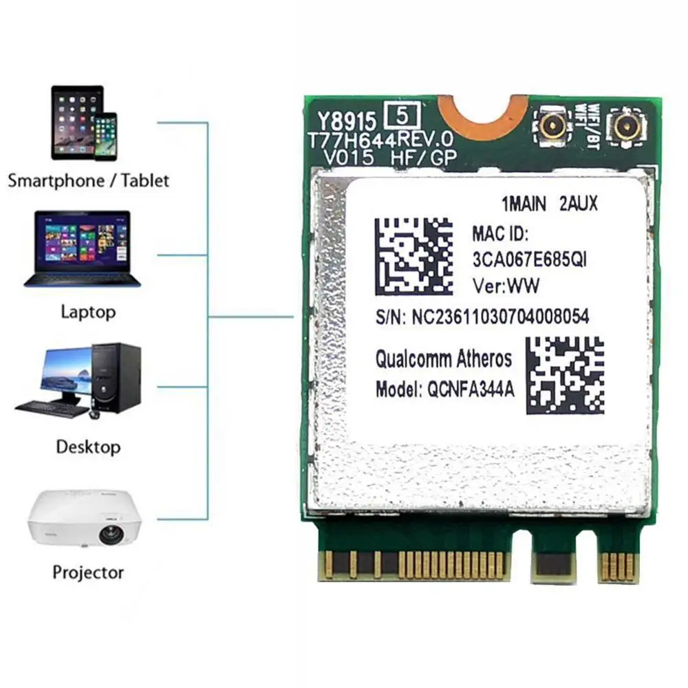 Беспроводная сетевая карта DW1820 QCNFA344A 5G802.11AC Поддержка Bluetooth Win7/8/10 ноутбук для NGFF 4 1