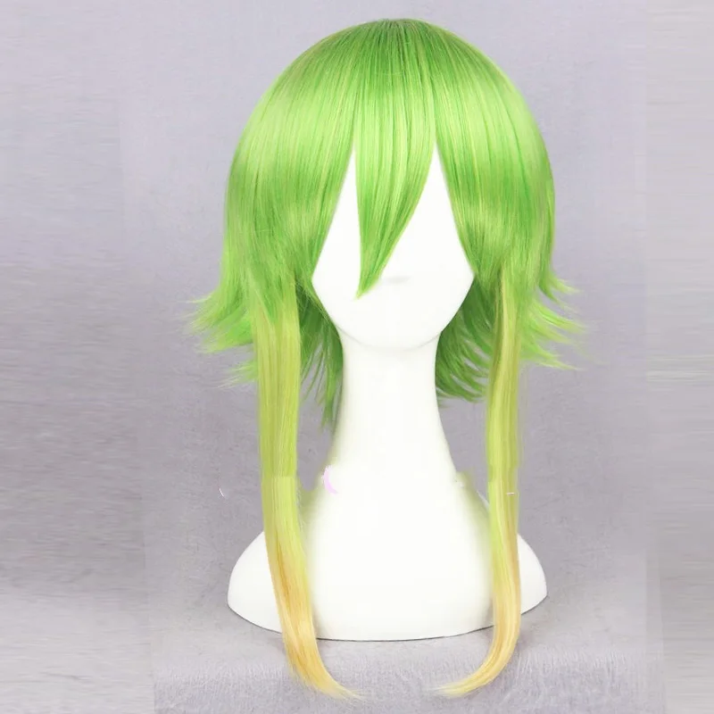 Парик Vocaloid Gumi Megpoid 35 см/14 дюймов золотисто-Зеленые Короткие слоистый пушистый с