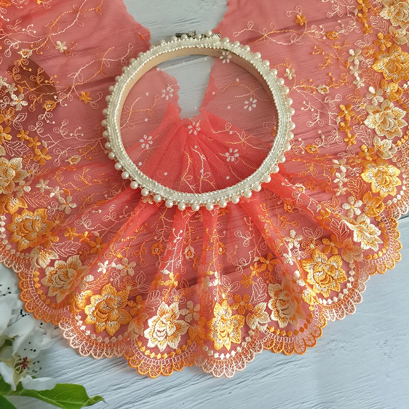 3 ярда 16-26 см желто-коричневая сетка с вышивкой кружевное изделие ручной работы DIY