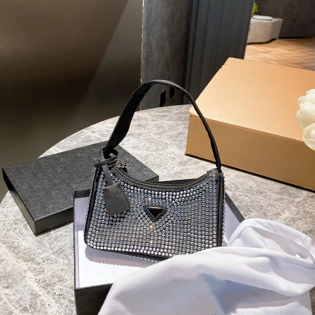 

2021 Ladies Black Diamond Nylon Totes Underarm Bag Fashionable Elegant Waterproof Portable Shopping Attend the Dinner Party