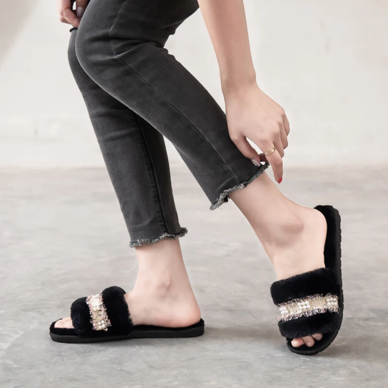 Women Home Slipper Winter Warm Shoes Woman Slip On Flats Slides Female Faux Fur Slippers Indoor Flip Flops | Обувь