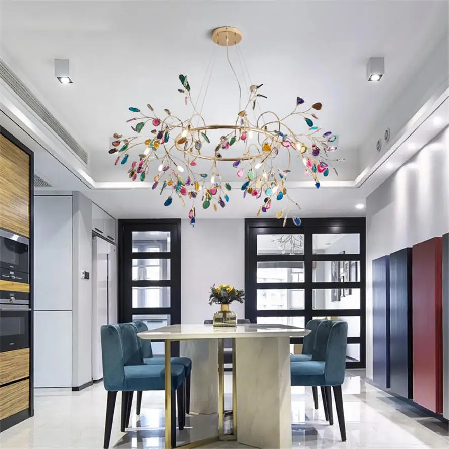 Скандинавское современное Золотое кольцо агат светодиодная люстра освещение