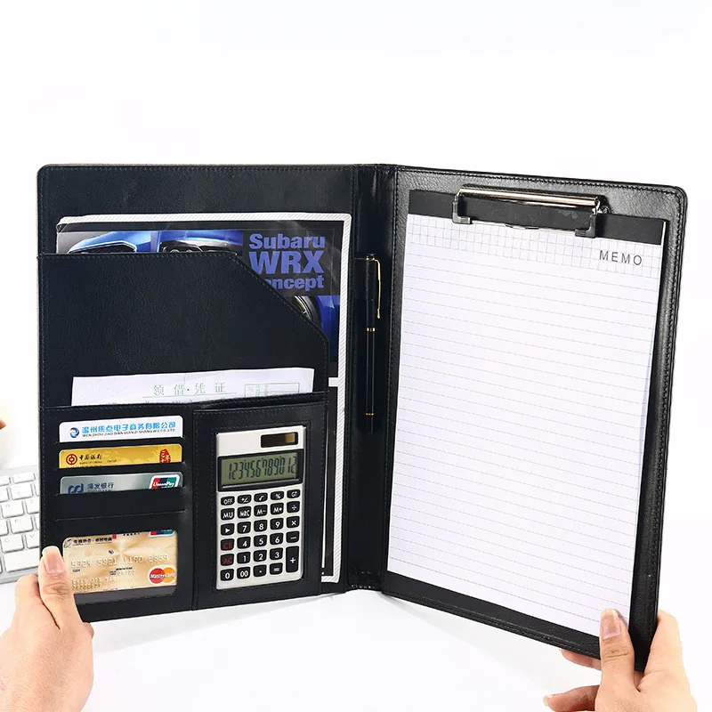 

Multifunction PU Leather A4 File Folder Calculator Desk Organizer Office Accessories Manager Document Pad Briefcase Padfolio Bag