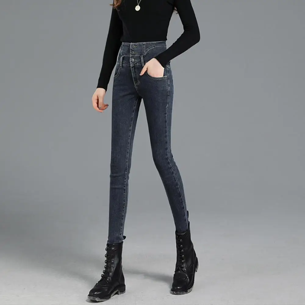 Новая мода 2019 Плюс Размер Джинсы Женщина Тощий Карманы Джинсовая Дамы Карандаш