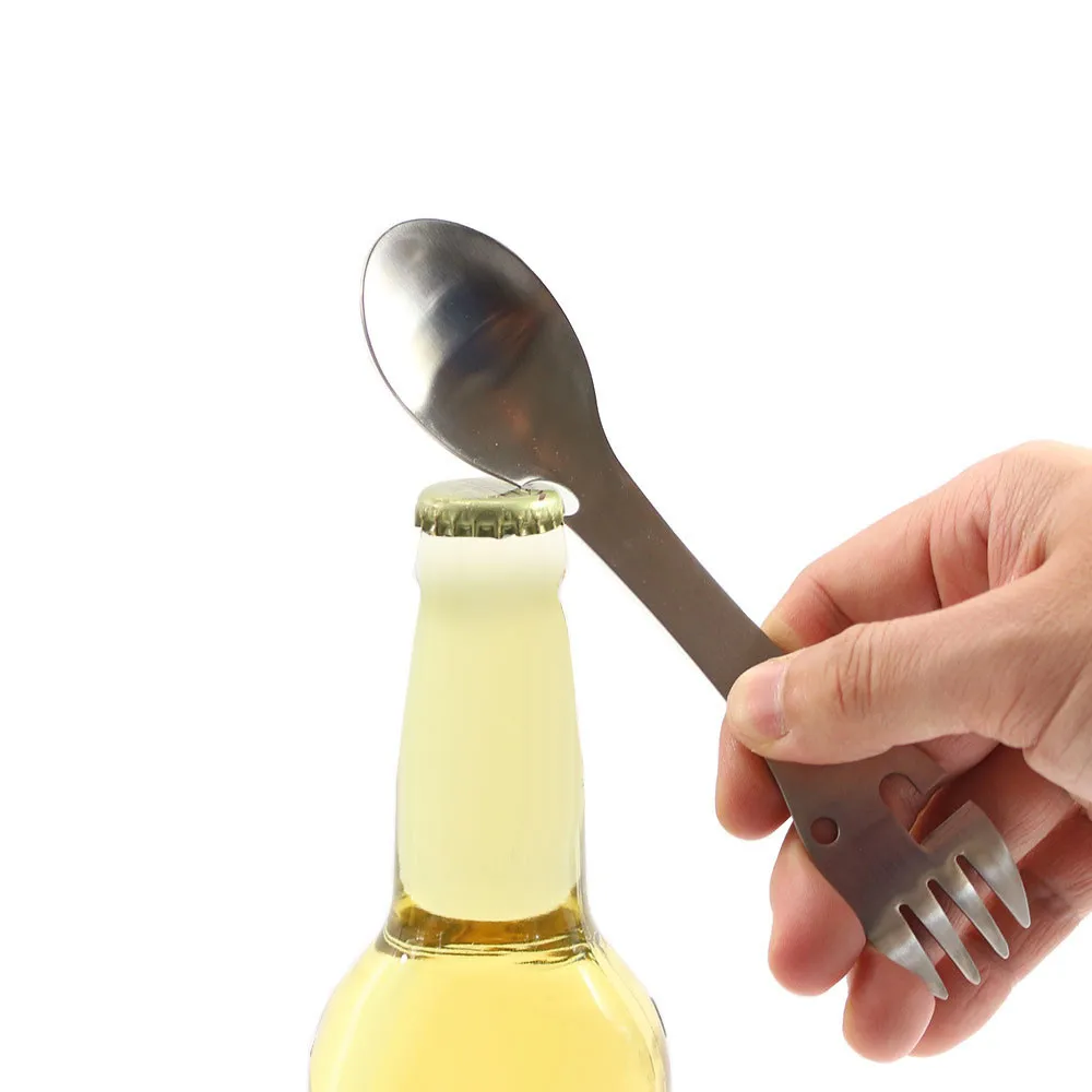 Многофункциональная черная серебряная посуда для кемпинга ложка вилка