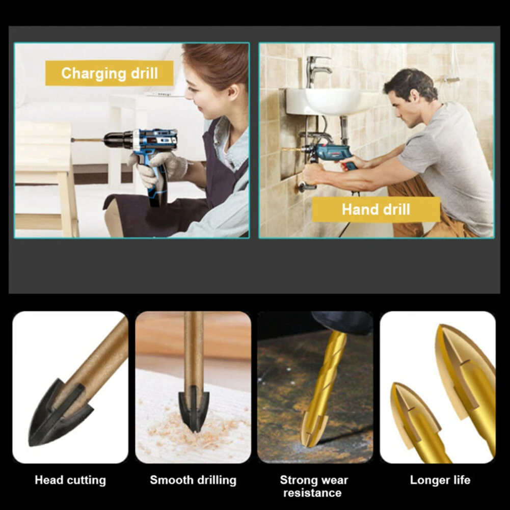 

1PCS 6.35mm Hex Shank Alloy Drill Bit Carbide Tile Glass Cross Spear Head Drilling Cutter 5/6/8/10/12mm Tool