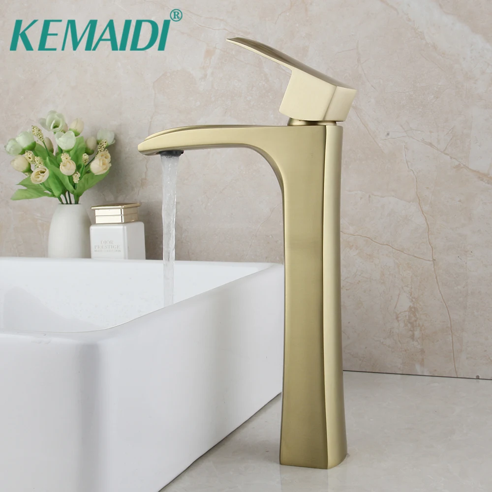 

KEMAIDI Brush Golden Bathroom Faucet Wash Basin Sink Tap Steam Spout Deck Mounted Solid Brass Mixer Tap Faucet