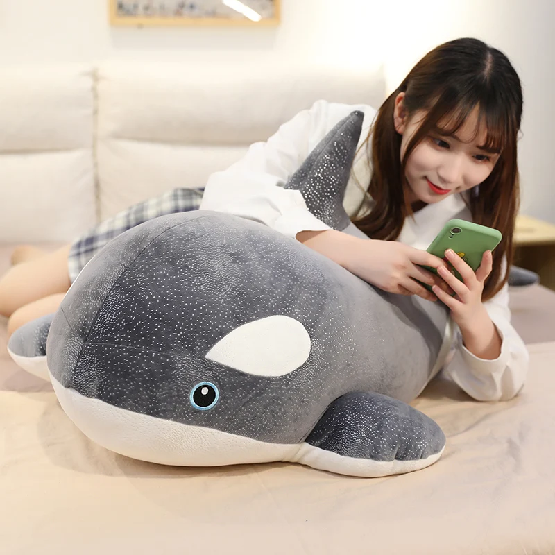 Игрушка плюшевая голубая КИТ милая мягкая набивная Подушка для сна подарок детей