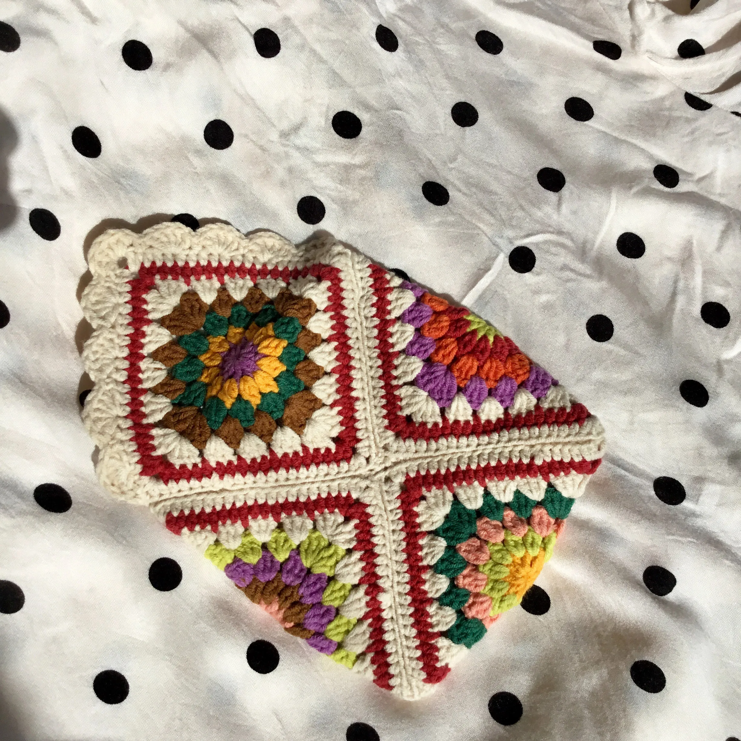 Creamy White Crochet Small Purse Knit Cute Mini Bag Wallet Pouch Colorful Makeup Bag Gift Jewelry Bag Original Granny Square Bag