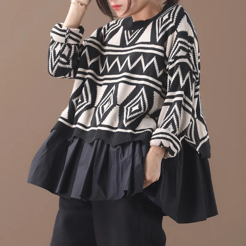 Max LuLu Fashion Korean Winter Ladies Punk Clothes Womens Printed Knitted Pullovers Patchwork Casual Sweaters Plus Size Knitwear | Женская