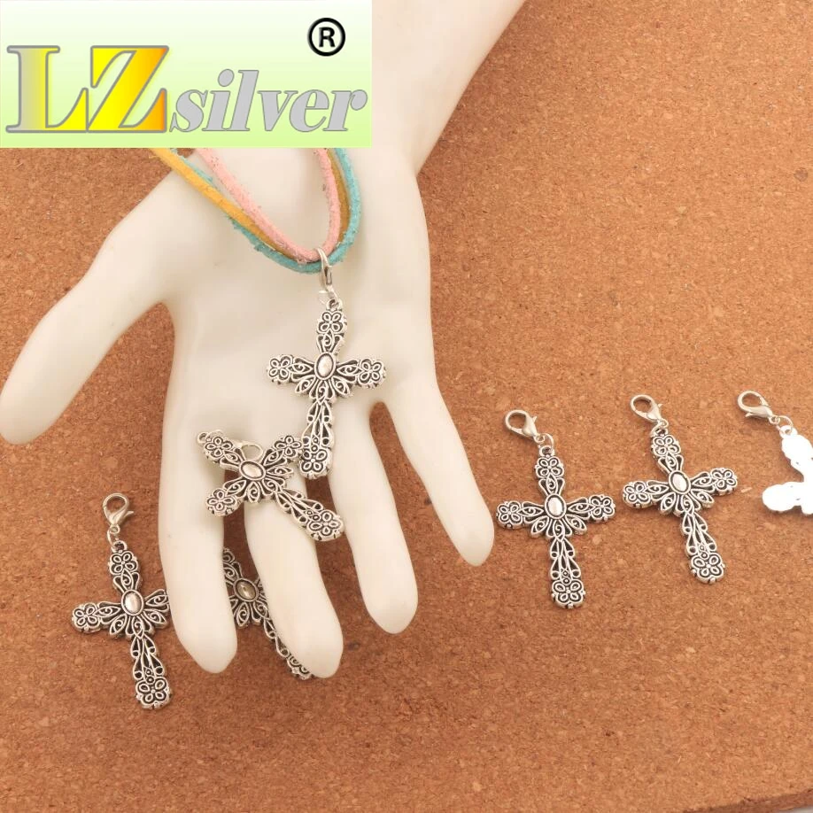 Eye Flower Filigree Design Cross Charm Beads 59x28mm 60PCS Zinc Alloy Floating Lobster Claw Clasp Charm Beads C444