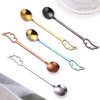 1pc stainless steel spoons lovely wing shape coffee cup spoon ice cream dessert teaspoon creative hanging scoop tableware 15cm