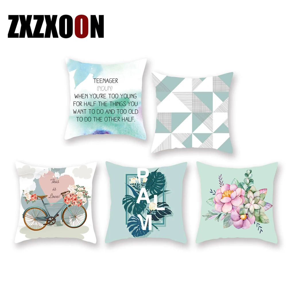 

Декоративный чехол для диванной подушки в скандинавском стиле, зеленый полиэстеровый чехол с геометрическим рисунком растений, квадратный...