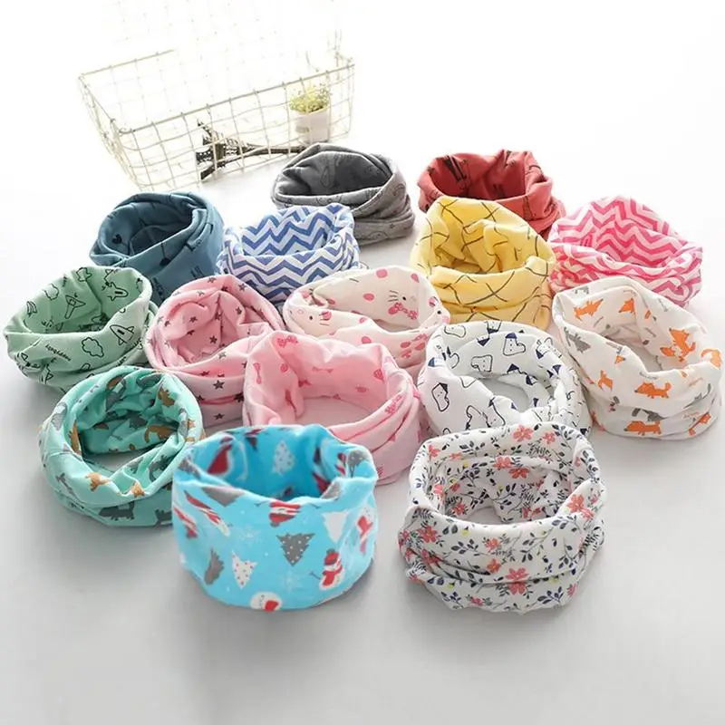 

Cotton Children's Scarf Printed Cartoon Plaid Ring Scarves Girls Winter Warm For A Boy kids child