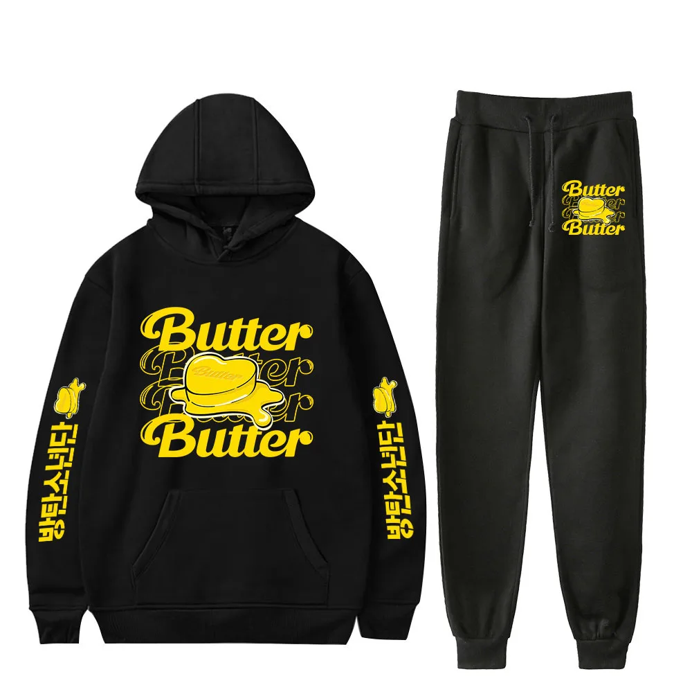 Korean Style Kpop Bangtan Boys Hoodie 2 Piece Set Sweatshirt + Pants Printed New album Butter Tracksuts Women Men Leisure suit