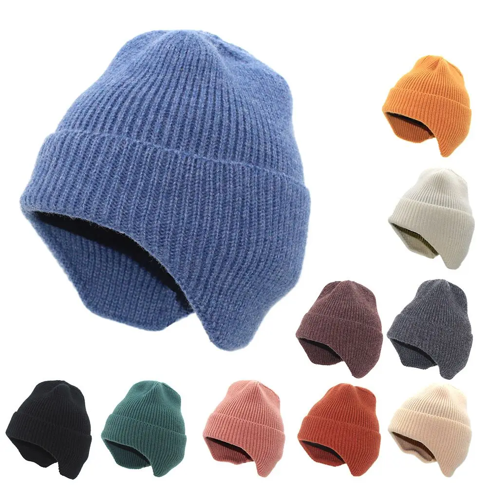 Фото Новинка 2021 зимние модные шапки-бини с ушным клапаном теплые вязаные шапки