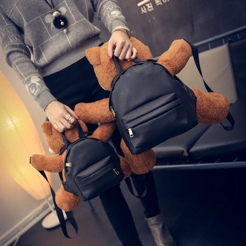 Новый женский модный кожаный плюшевый рюкзак для девочек с плюшевым мишкой
