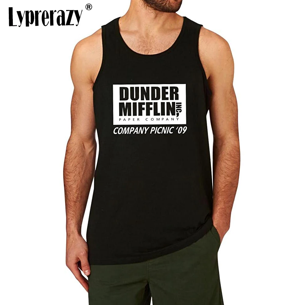 

Майка Lyprerazy мужская хлопковая, топ для тренировок с принтом Dunder Mifflin, подарок отцу, летняя повседневная черная майка с надписью