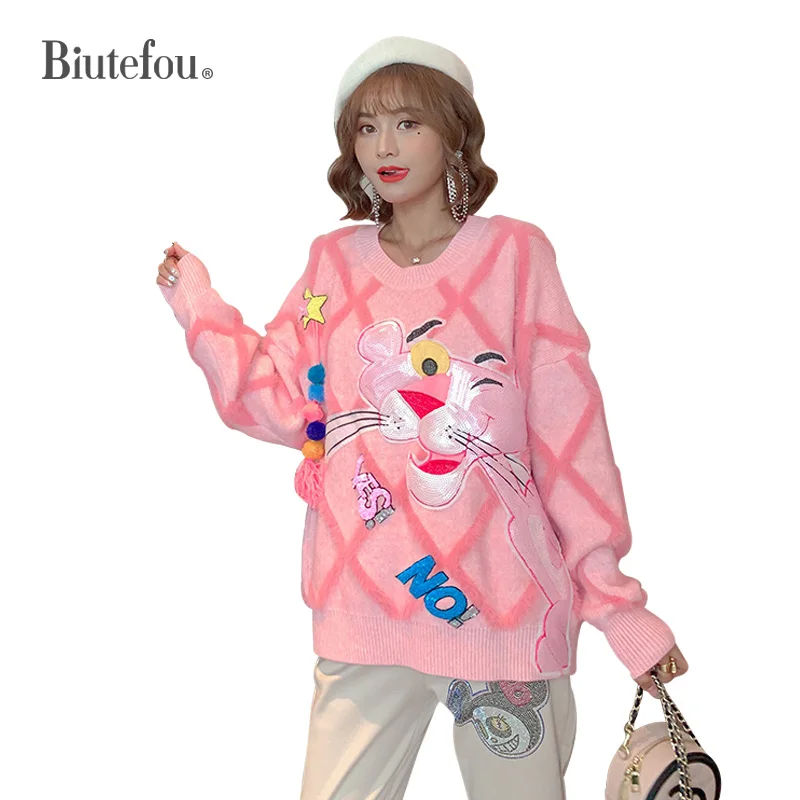 2020 Spring cartoon sequins sweaters fashion furry women | Женская одежда
