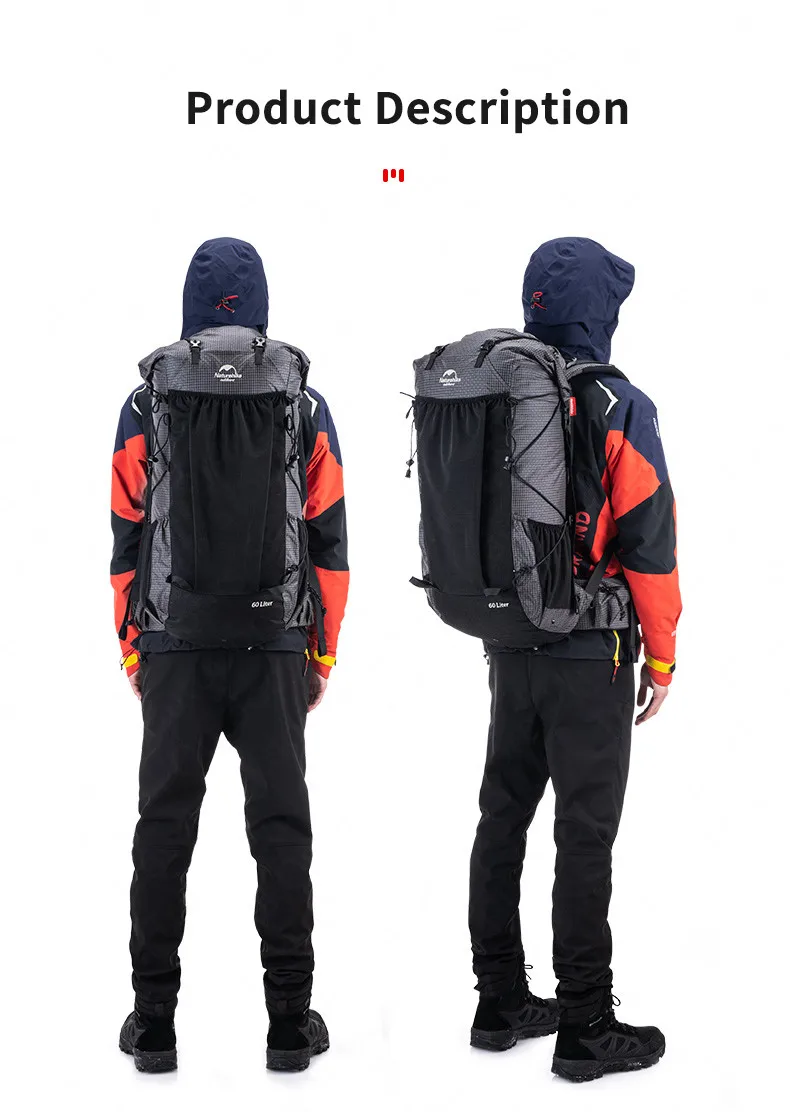 

Naturehike Outdoor Large Capacity Travel Hiking Camping Backpack 60 + 5L Lightweight Rock series Hiking Backpack