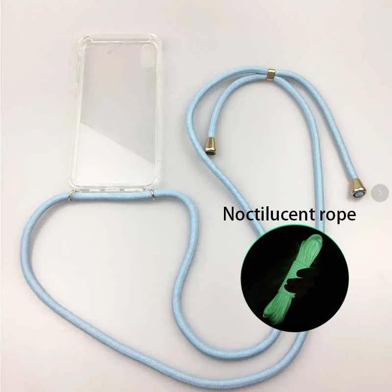 Fluorescent blue Светящийся защитный чехол для телефона для IPHONE 11 Pro XR XS MAX X 6 7 Plus 8 Plus 5 5S SE Кроссбоди чехол с веревкой - Цвет: Fluorescent blue
