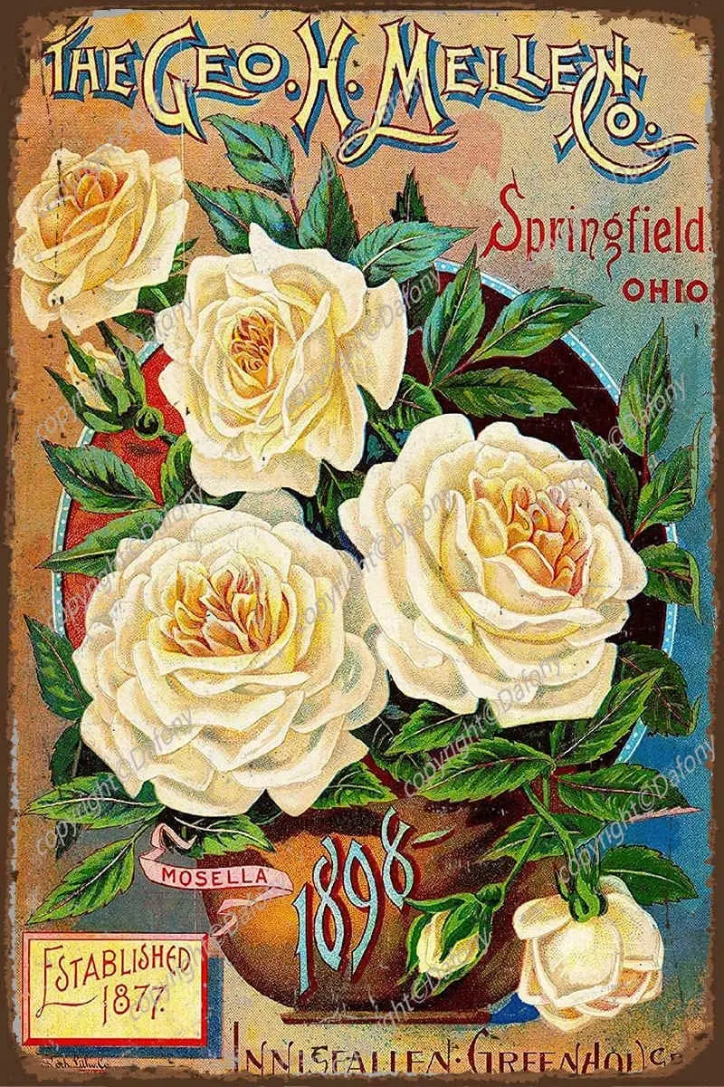 

Rose Flower Vintage Tin Sign Metal Wall Plaque Retro Art Poster Cafe Bar Pub Club Garden Farm Decor,