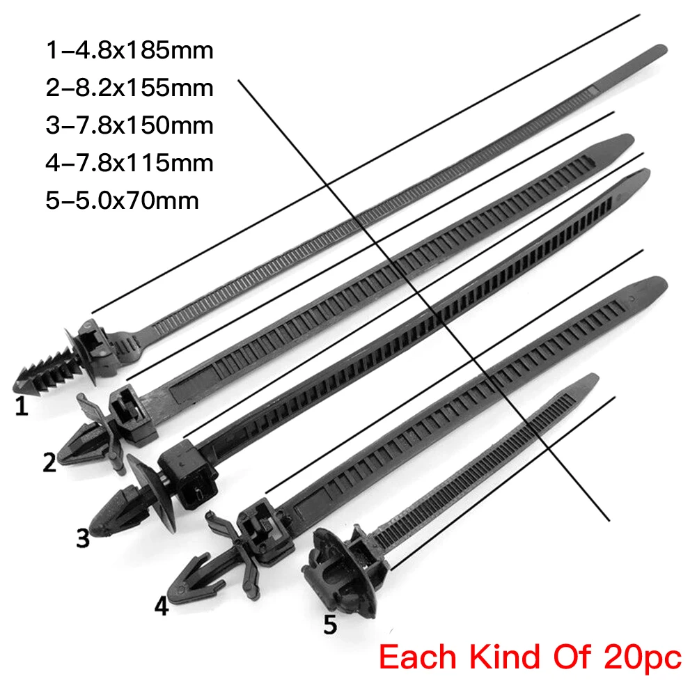 

100PCS/bag Mixed Self-locking plastic nylon tie black Zip wraps strap nylon cable tie set fastening ring Loop Wire Wrap