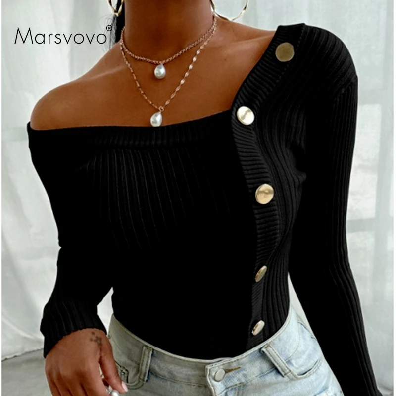 

Button Pullover Sexy Irregular Women's Long Sleeve Top High Street Slim Pullover Sweater Fashion Patchwork Sweater Ladies 2021