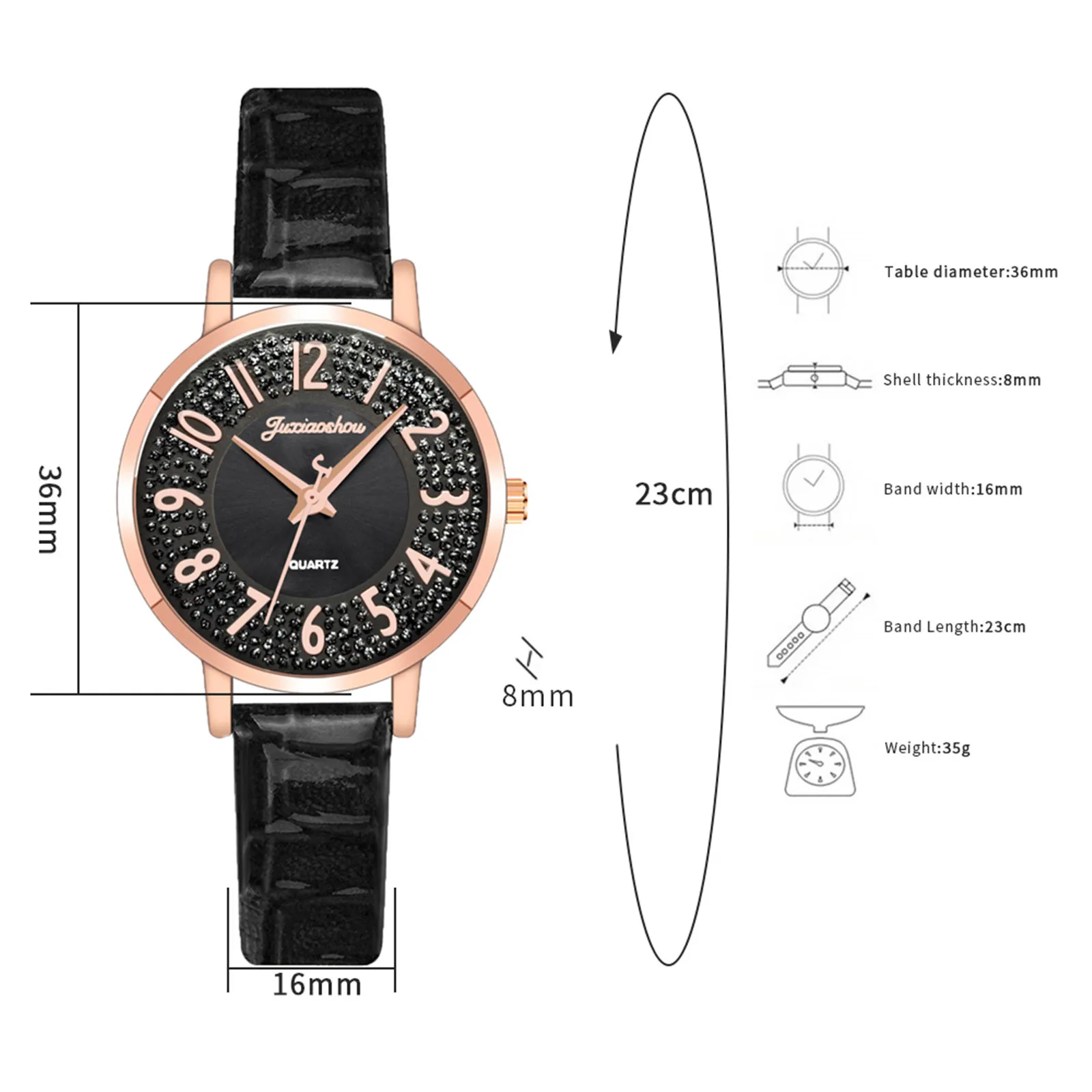 

Juxiaosho Ladies Fashion Watch Clock Leather Casual Dress Wrist Crystal Vetement Fille Ropa Nia Girls Kle