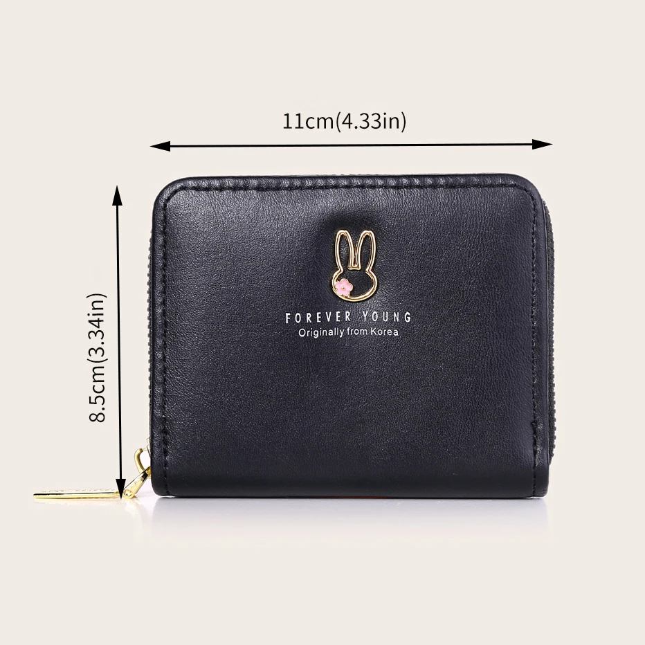 

FONMOR New Short Wallets for Women PU Leather Black Female Card Holder Wallet Fashion Small Zipper Wallet Coin Purse Clutch